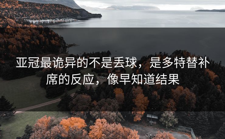 亚冠最诡异的不是丢球，是多特替补席的反应，像早知道结果